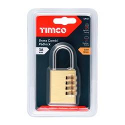 Timco Combination Padlock Brass 38mm